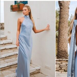 Blue Sleeveless Backless Dress